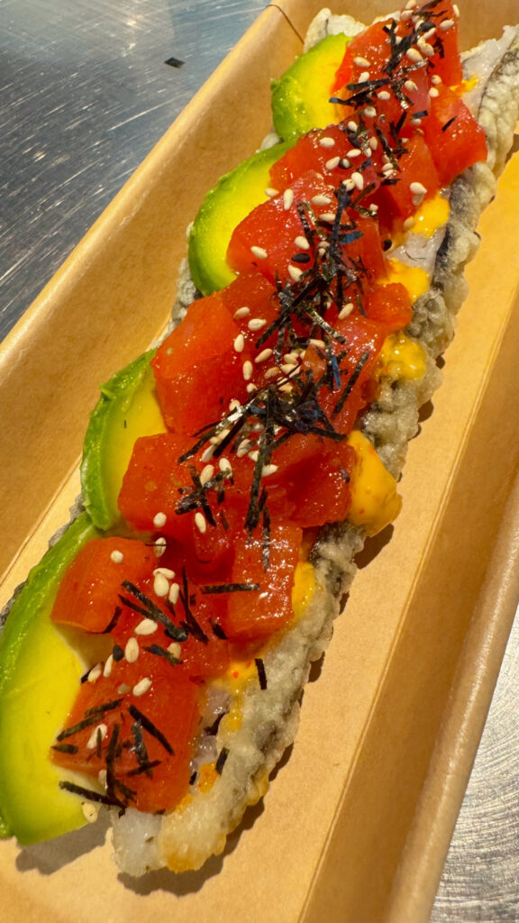 Eho maki or a Sushi hotdog by food vendor Albi Sushi