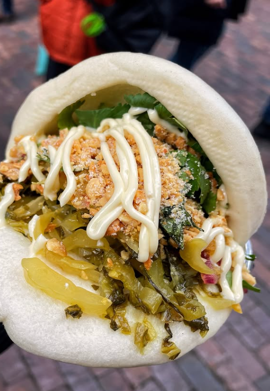 Formosa Bao - Taiwanese Fried Pickled Cabbage, Mango Slaw, Candied Peanuts, mayo. Vendor: WuBaEasts