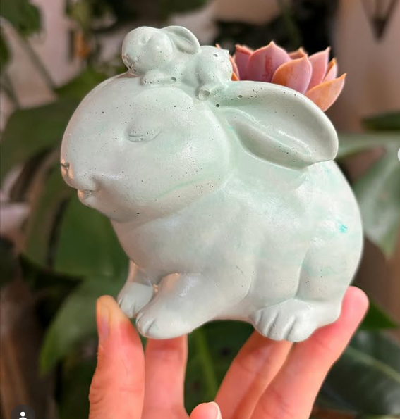 A hand holding a bunny shaped plat pot. Vendor: Homebody Collective