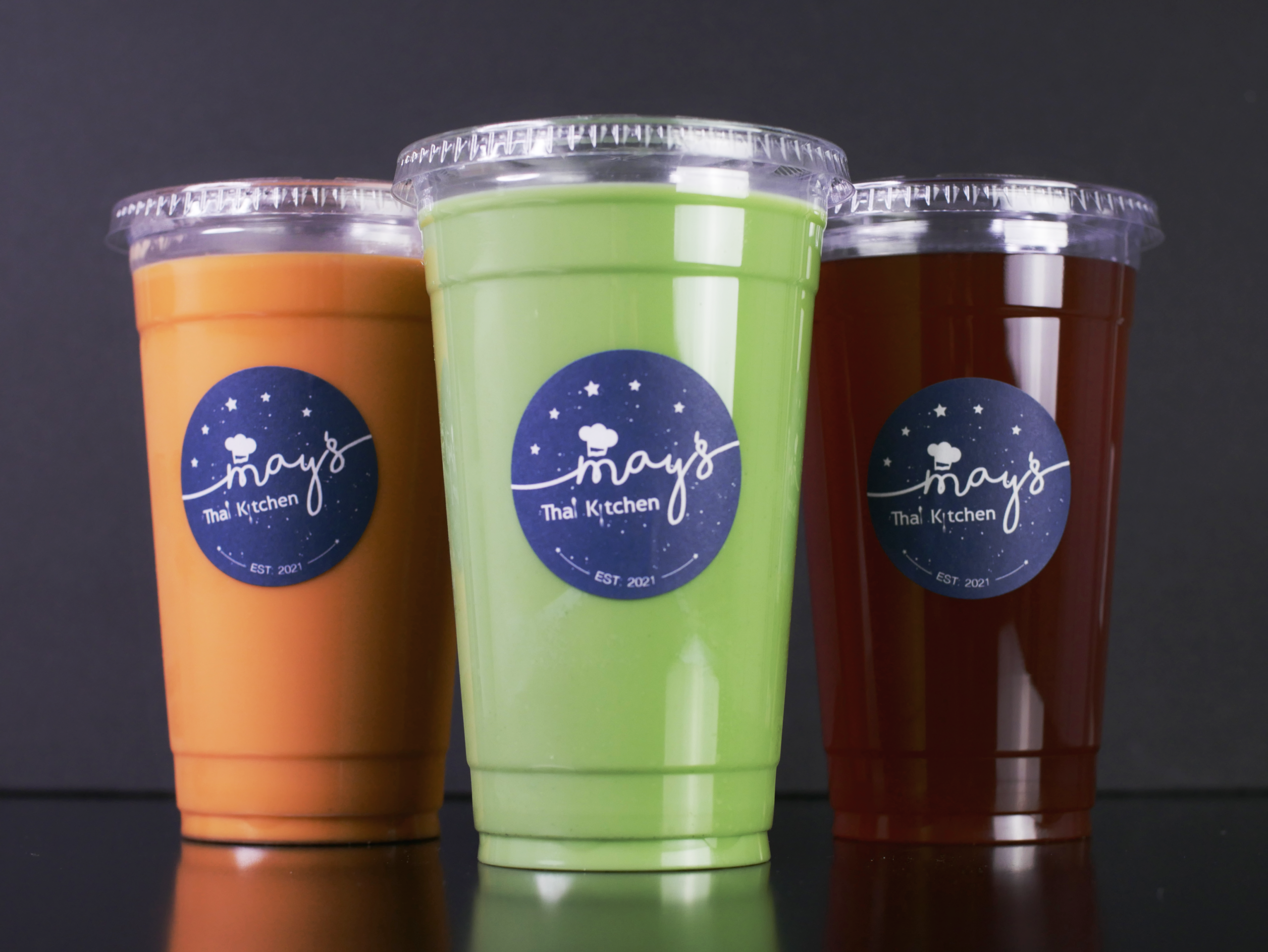 Thai iced tea (classic thai tea, thai jasmine green iced tea, thai lime iced tea). Vendor: May's Thai Kitchen