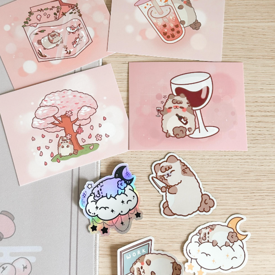 Magnets and enamel pins sit on a table perfectly displayed. 