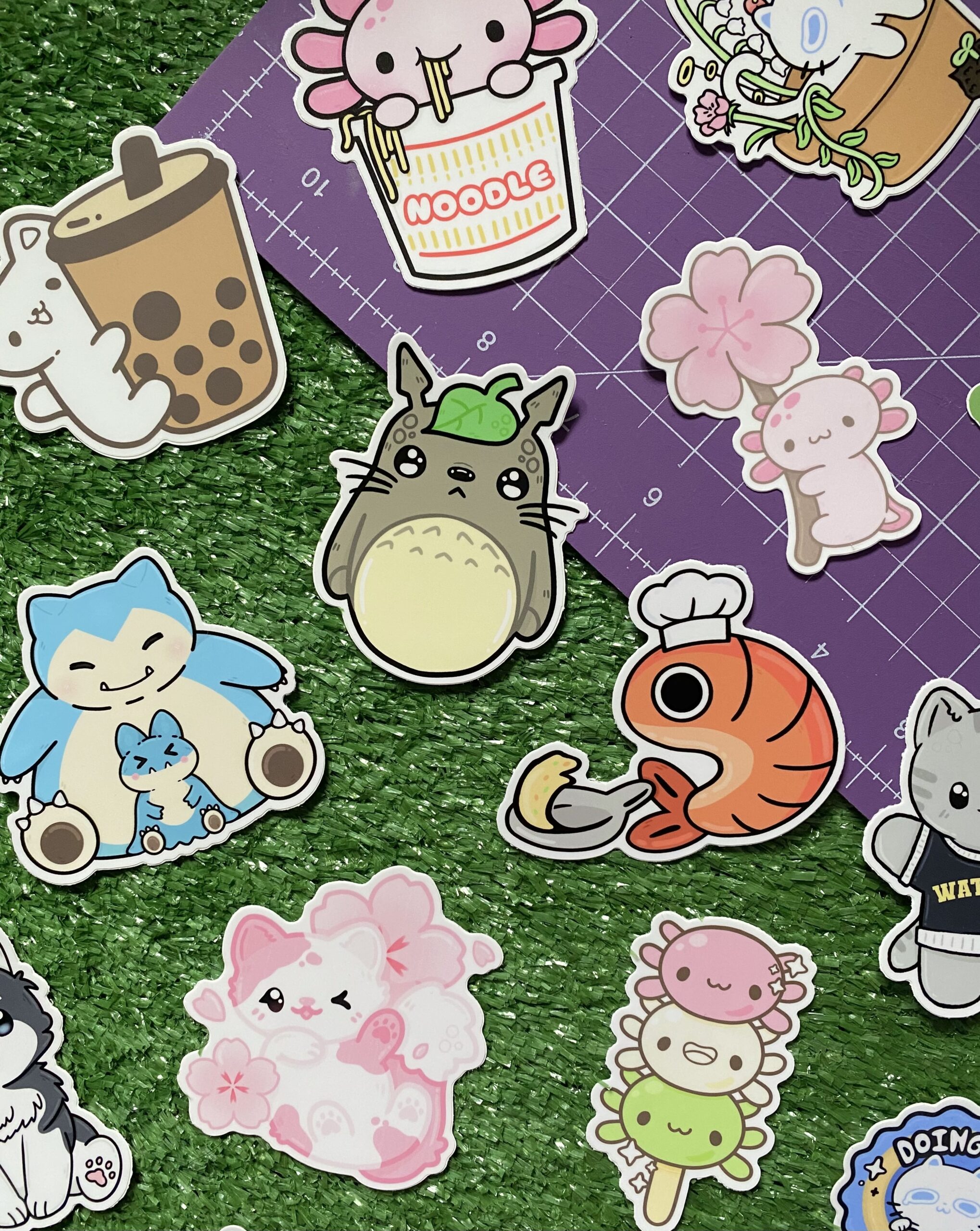 Cute cartoon animal sticker placed on a green background. Vendor: Unbroken Bunny
